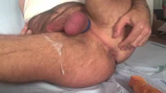 Showing My Freshly bald Balls And gap whilst Playing With My ass Beads And 8-inch fake penis. Great sperm discharged All Over My bushy Legs At The End