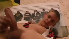 boy jerking off And cums On himself