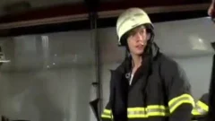 Firemen nudeback threesome in Truck