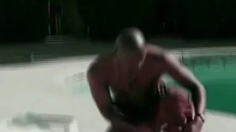 Two dark ebony Hunks Poolside Blowjobs Party
