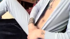 A Tattooed Straight pecker likes Stroking His metallic penis Queal For u