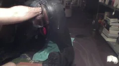 Athletic hunk masturbates with big dildo