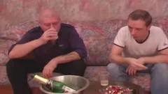 Ukranian Daddy Drinks And Breeds On Sofa