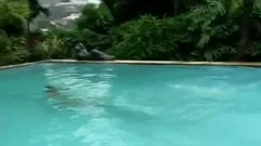 Spy monitors a lusty poolside threesome