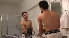 Two twinks both wanking In The bathroom
