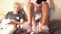 throbbing cocked blonde teen With friend aiding Hands