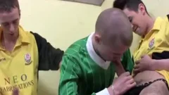 Soccer twinks Locker Room threesome