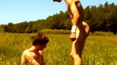 legal age teenager teens Play On The Fields And Shows Their penises