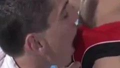 Two legal age teenager twinks enjoying sex