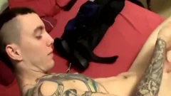 Tattooed Thug Blinx Jerks His Hard bald dick On A bed