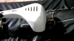 Wearing A Rubber Cat Suit Inside A Leather Body Bag handcuffed To The bed, Hooded And Gagged, Then Teased For Two Hours Until he cum.