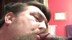 Bear sucks load from bulky black/Latino dick