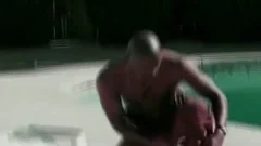 Two dark ebony Hunks Poolside Blowjobs Party