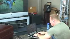 sleazy man beats of to homosexual porn video