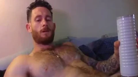pumped up lad Masturbating His penis With A Fleshlight
