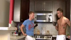 excited homosexual guys drilling On The Kitchen Floor