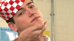 Hunk licks big cock