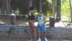 enormous pecker dark shemale fucks Latino outdoors