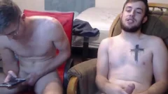 Two boyz Jerking And Cumming Onto The Glass Desk