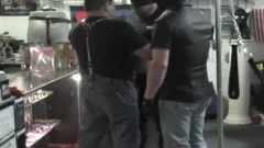 Butch chubby white bears with masks sucking dick