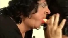older female dom and young lady-man foursome with two males