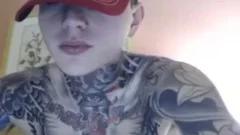 dirty Tattooed lad stroking
