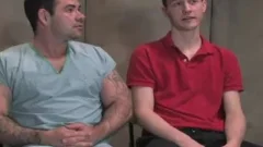 A patient at the madhouse is taken into a padded room and fastened down leaving him at the compassion of his pooper hungry nurse. This patient has his