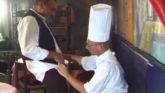 Chef pokes Daddy Waiter bare