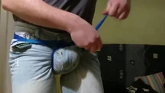 ballbusting game with tennis ball in jeans