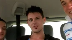 legal age teenager Threeway In The Back Of A Moving Car