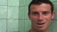 2 Athletes Squish Hard weenies together, Kiss and hammer