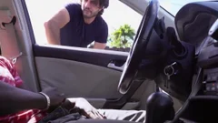 darksome boy Wacks Off In Car In Public whilst A White dude Watches