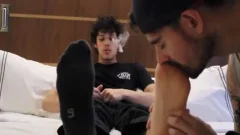 Young latino gay barefoot feet teasing scene