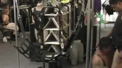 fat men In Store Room hammering pooper
