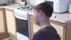 dad bonks His lad In Kitchen