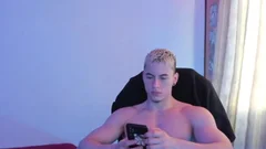 pumped up blond man jerking off