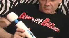 daddy lays on the floor and uses a sex tool