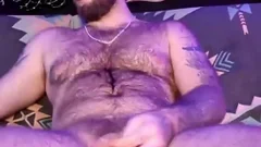 Bearded Daddy With Tattoos And bushy Chest Strokes Her dong On cam