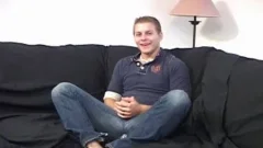 This gay blonde Jerks Off On The daybed