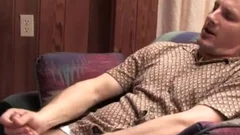 tight man jerks his weenie while watching porn