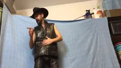 Put On My Leatthis manr Pants, Down Jacket, Cowtwink Hat And Boots.  Lit A Cigar And began Jackin, make watering, And Jerkin Off In My Gear.