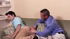 Angry hard ramming beside muscled amateur