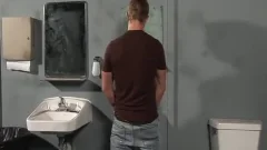 blonde Hunk Solo Jerkoff With fake penis In Restroom