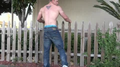 Bodybuilder Posing Outside In underclothing