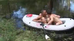 3 dudes sucking and pounding on a picnic table