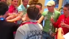 Blond Male undressper Pops Out of Mystery Box