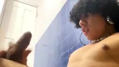 curly Hair Latino teen With Tattoos Jerks Off His large dark penis