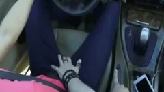 Shaved amateur cumshot in a car