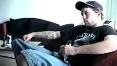 Straight lad Johnny sucks his ball sex cream
