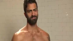 Super hot & hairy gay bareback edging in sauna